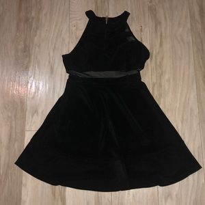 Formal Black Flowy Dress with Mesh Details